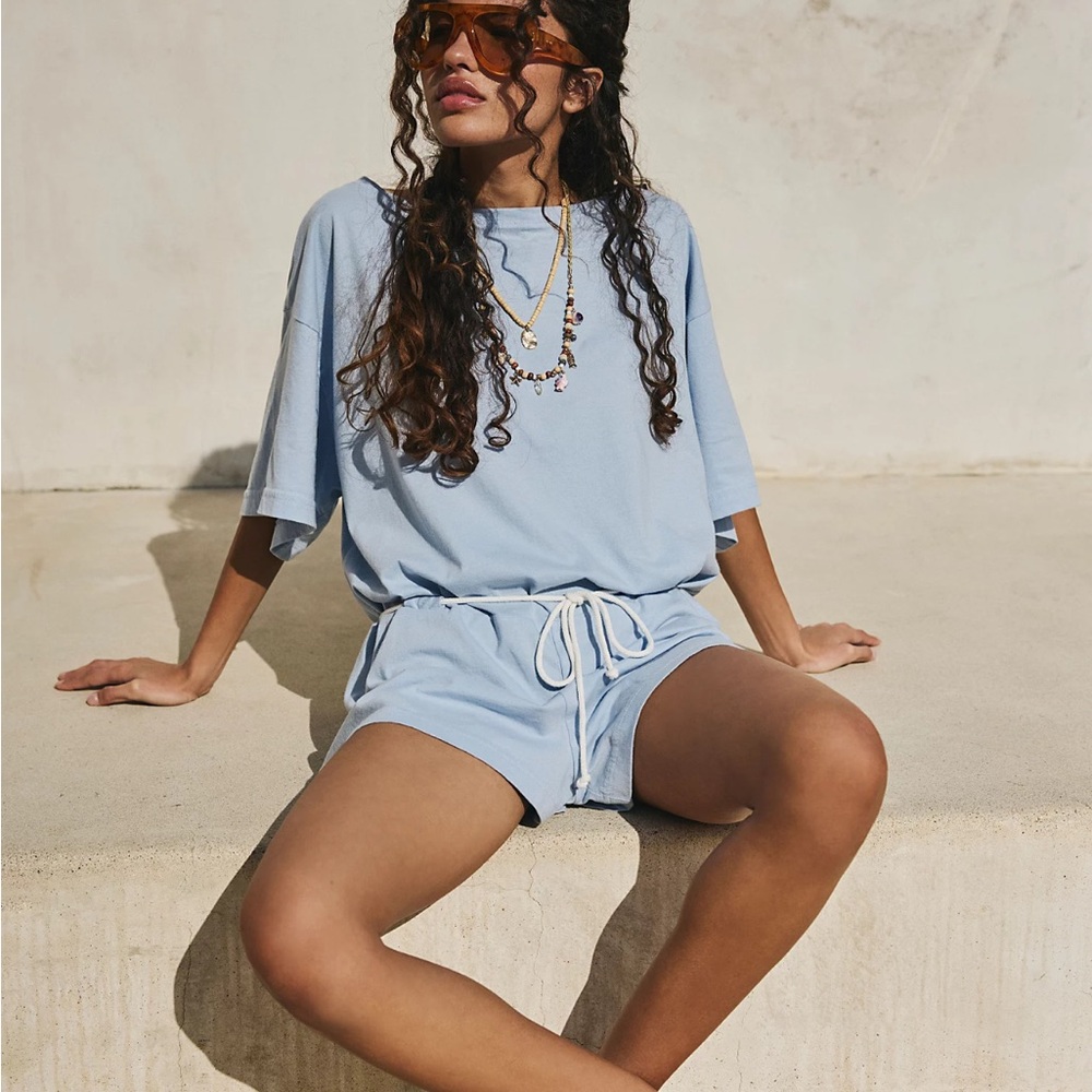 Light Blue Casual T-Shirt Romper